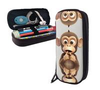 LMNGH Pencil Case Large Capacity Pencil Pouch Aesthetic Pen Bag Office Stationery Organizer Leather Pen Holder The silent monkey Makeup Bags Pencil Case Box for Men Women Work Office