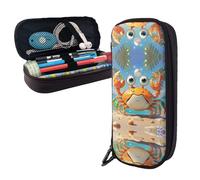 LMNGH Pencil Case Large Capacity Pencil Pouch Aesthetic Pen Bag Office Stationery Organizer Leather Pen Holder Summer cartoon crab Makeup Bags Pencil Case Box for Men Women Work Office
