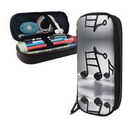 LMNGH Pencil Case Large Capacity Pencil Pouch Aesthetic Pen Bag Office Stationery Organizer Leather Pen Holder Black White Music Note Makeup Bags Pencil Case Box for Men Women Work Office