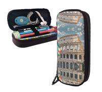LMNGH Pencil Case Large Capacity Pencil Pouch Aesthetic Pen Bag Office Stationery Organizer Leather Pen Holder Roman Colosseum Italian Flag Makeup Bags Pencil Case Box for Men Women Work Office