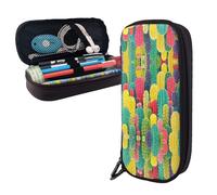 LMNGH Pencil Case Large Capacity Pencil Pouch Aesthetic Pen Bag Office Stationery Organizer Leather Pen Holder Colorful Cactus Pattern Makeup Bags Pencil Case Box for Men Women Work Office