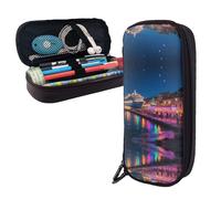 LMNGH Pencil Case Large Capacity Pencil Pouch Aesthetic Pen Bag Office Stationery Organizer Leather Pen Holder Seaside Town Makeup Bags Pencil Case Box for Men Women Work Office