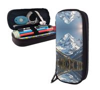 LMNGH Pencil Case Large Capacity Pencil Pouch Aesthetic Pen Bag Office Stationery Organizer Leather Pen Holder Spectacular snowy mountains Makeup Bags Pencil Case Box for Men Women Work Office