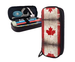 LMNGH Pencil Case Large Capacity Pencil Pouch Aesthetic Pen Bag Office Stationery Organizer Leather Pen Holder Retro Canada Flag Makeup Bags Pencil Case Box for Men Women Work Office