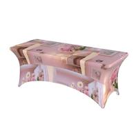 LMNGH Pink Flower Decorative Tablecloth Protector for Wedding, Banquet & Parties6FT Spandex Rectangle Tablecloths, Stretch Washable Table Cloth Wrinkle Free Patio Table Cover