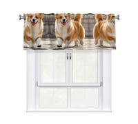 LMNGH Playful Corgi Curtain Valance for Windows,Kitchen Window Curtains Blackout Drapes Window Treatments Decorative Rod Pocket Short Curtain for Living Room Bedroom,54" W x 18" L