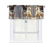 LMNGH Pug Cartoon Curtain Valance for Windows,Kitchen Window Curtains Blackout Drapes Window Treatments Decorative Rod Pocket Short Curtain for Living Room Bedroom,54" W x 18" L