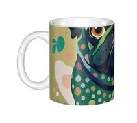 LMNGH Pug Green Polka Dot Ceramic Coffee Mug 11oz Novelty Tea Cup With Handle Coffee Cup For Men Women Office Work