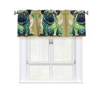LMNGH Pug Green Polka Dot Curtain Valance for Windows,Kitchen Window Curtains Blackout Drapes Window Treatments Decorative Rod Pocket Short Curtain for Living Room Bedroom,54" W x 18" L