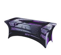 LMNGH Purple Black Goth Spooky Decorative Tablecloth Protector for Wedding, Banquet & Parties6FT Spandex Rectangle Tablecloths, Stretch Washable Table Cloth Wrinkle Free Patio Table Cover