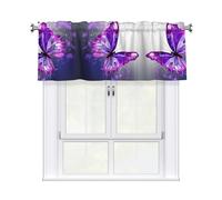 LMNGH Purple Butterfly1 Curtain Valance for Windows,Kitchen Window Curtains Blackout Drapes Window Treatments Decorative Rod Pocket Short Curtain for Living Room Bedroom,54" W x 18" L