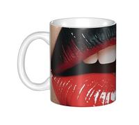 LMNGH Red And Black Lips Ceramic Coffee Mug 11oz Novelty Tea Cup With Handle Coffee Cup For Men Women Office Work
