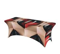 LMNGH Red and Black Lips Decorative Tablecloth Protector for Wedding, Banquet & Parties6FT Spandex Rectangle Tablecloths, Stretch Washable Table Cloth Wrinkle Free Patio Table Cover
