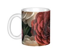 LMNGH Red And Pale Flowers Ceramic Coffee Mug 11oz Novelty Tea Cup With Handle Coffee Cup For Men Women Office Work