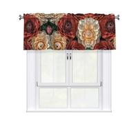 LMNGH Red and Pale Flowers Curtain Valance for Windows,Kitchen Window Curtains Blackout Drapes Window Treatments Decorative Rod Pocket Short Curtain for Living Room Bedroom,54" W x 18" L