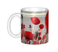 LMNGH Red Poppy Flower Ceramic Coffee Mug 11oz Novelty Tea Cup With Handle Coffee Cup For Men Women Office Work