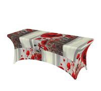 LMNGH Red Poppy Flower Decorative Tablecloth Protector for Wedding, Banquet & Parties6FT Spandex Rectangle Tablecloths, Stretch Washable Table Cloth Wrinkle Free Patio Table Cover