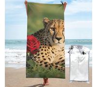 LMNGH Red Rose Cheetah Bath Towel Super Absorbent Quick Dry Bathroom Towel Sand Free Microfiber Beach Towels for Bathroom, Gym, Spa and Hotel Towel 31.5"x63"