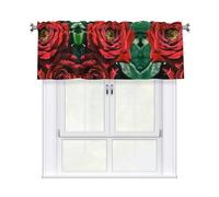 LMNGH Red Rose Photo Curtain Valance for Windows,Kitchen Window Curtains Blackout Drapes Window Treatments Decorative Rod Pocket Short Curtain for Living Room Bedroom,54" W x 18" L