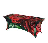 LMNGH Red Rose Photo Decorative Tablecloth Protector for Wedding, Banquet & Parties6FT Spandex Rectangle Tablecloths, Stretch Washable Table Cloth Wrinkle Free Patio Table Cover