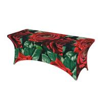 LMNGH Red Rose Photo Decorative Tablecloth Protector for Wedding, Banquet & Parties6FT Spandex Rectangle Tablecloths, Stretch Washable Table Cloth Wrinkle Free Patio Table Cover
