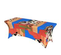 LMNGH Retro Western Cow Decorative Tablecloth Protector for Wedding, Banquet & Parties6FT Spandex Rectangle Tablecloths, Stretch Washable Table Cloth Wrinkle Free Patio Table Cover