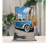 LMNGH Reusable Gift Wrapping Bag for Holiday Party FavorsMid Century Retro Drop Christmas Gift Bag Burlap Xmas Drawstring Gift Sack with Tag & Tie, Small Christmas Bags for Gifts