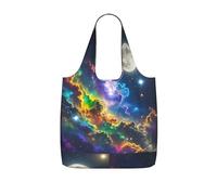 LMNGH Reusable Shopping Bags Lightweight Foldable Grocery Bags In Pocket,Washable Large Tote Bags Nebula And Moon Travel Shoulder Bag Gifts For Women Men