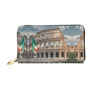 LMNGH Roman Colosseum Italian Flag Leather Wallet for Women Long Coin Purse Ultra Slim Credit Cards Holder Bifold Clutch