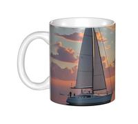 LMNGH Sailboat And Sunset Ceramic Coffee Mug 11oz Novelty Tea Cup With Handle Coffee Cup For Men Women Office Work