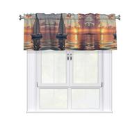 LMNGH Sailboat and Sunset Curtain Valance for Windows,Kitchen Window Curtains Blackout Drapes Window Treatments Decorative Rod Pocket Short Curtain for Living Room Bedroom,54" W x 18" L