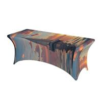 LMNGH Sailboat and Sunset Decorative Tablecloth Protector for Wedding, Banquet & Parties6FT Spandex Rectangle Tablecloths, Stretch Washable Table Cloth Wrinkle Free Patio Table Cover
