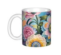 LMNGH Scales And Flowers Pattern Ceramic Coffee Mug 11oz Novelty Tea Cup With Handle Coffee Cup For Men Women Office Work