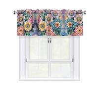 LMNGH Scales and Flowers Pattern Curtain Valance for Windows,Kitchen Window Curtains Blackout Drapes Window Treatments Decorative Rod Pocket Short Curtain for Living Room Bedroom,54" W x 18" L