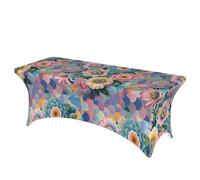LMNGH Scales and Flowers Pattern Decorative Tablecloth Protector for Wedding, Banquet & Parties6FT Spandex Rectangle Tablecloths, Stretch Washable Table Cloth Wrinkle Free Patio Table Cover