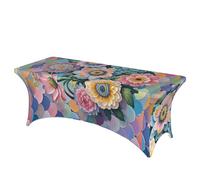LMNGH Scales and Flowers Pattern Decorative Tablecloth Protector for Wedding, Banquet & Parties6FT Spandex Rectangle Tablecloths, Stretch Washable Table Cloth Wrinkle Free Patio Table Cover