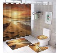 LMNGH Shower Curtain Set Beach at Sunset Bathroom 4 Set with Non-Slip Rugs Toilet Lid Cover and Bath Mat Waterproof Bath Accessories for Bathroom Decor Set 72" X 72"
