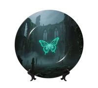 LMNGH Skeleton Butterfly Bone China Decorative Plate,6in（15cm） Ceramic Decorative Plates with Display Stand,Ceramic Ornaments Art Porcelain Plate for Home Office Wall Decor Collections Plates