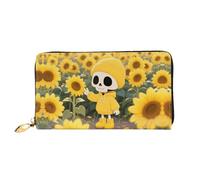 LMNGH Skeleton Sunflower Leather Wallet for Women Long Coin Purse Ultra Slim Credit Cards Holder Bifold Clutch