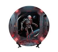 LMNGH Skull Bone China Decorative Plate,10in（25cm） Ceramic Decorative Plates with Display Stand,Ceramic Ornaments Art Porcelain Plate for Home Office Wall Decor Collections Plates