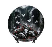 LMNGH Skulls Butterfly Bone China Decorative Plate,8in（20cm） Ceramic Decorative Plates with Display Stand,Ceramic Ornaments Art Porcelain Plate for Home Office Wall Decor Collections Plates