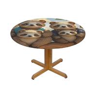 LMNGH Sloth Family Round Spandex Tablecloth 43 Inch, Elastic Fitted Waterproof Tablecloths Stretch Washable Picnic Table Cover for Camping, Dining, Indoor and Outdoor