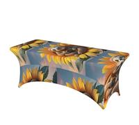 LMNGH Sloth Sitting on Sunflower Decorative Tablecloth Protector for Wedding, Banquet & Parties6FT Spandex Rectangle Tablecloths, Stretch Washable Table Cloth Wrinkle Free Patio Table Cover