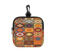 LMNGH Small Neoprene Pouch, Mini Portable Makeup Bag With Carabiner Keychain Waterproof Travel Coin Purse Storage Bag Group Of Moroccan Geometric Clutch Cosmetic Organizer For Women