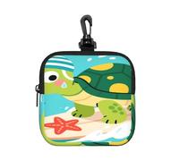 LMNGH Small Neoprene Pouch, Mini Portable Makeup Bag With Carabiner Keychain Waterproof Travel Coin Purse Storage Bag Cute Turtle Clutch Cosmetic Organizer For Women