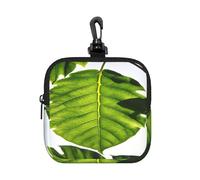 LMNGH Small Neoprene Pouch, Mini Portable Makeup Bag With Carabiner Keychain Waterproof Travel Coin Purse Storage Bag Green Leaves Pattern Clutch Cosmetic Organizer For Women