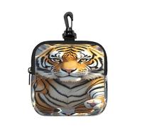 LMNGH Small Neoprene Pouch, Mini Portable Makeup Bag With Carabiner Keychain Waterproof Travel Coin Purse Storage Bag Tiger Head With Raised Paws Clutch Cosmetic Organizer For Women