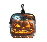LMNGH Small Neoprene Pouch, Mini Portable Makeup Bag With Carabiner Keychain Waterproof Travel Coin Purse Storage Bag Pumpkin Lantern Clutch Cosmetic Organizer For Women