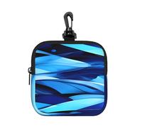 LMNGH Small Neoprene Pouch, Mini Portable Makeup Bag With Carabiner Keychain Waterproof Travel Coin Purse Storage Bag Abstract Blue Clutch Cosmetic Organizer For Women