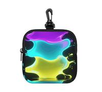 LMNGH Small Neoprene Pouch, Mini Portable Makeup Bag With Carabiner Keychain Waterproof Travel Coin Purse Storage Bag Glow In Dark Splatter Neon Clutch Cosmetic Organizer For Women